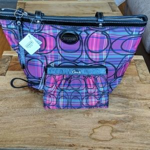 Coach Tote and Wristlet Purple Tartan